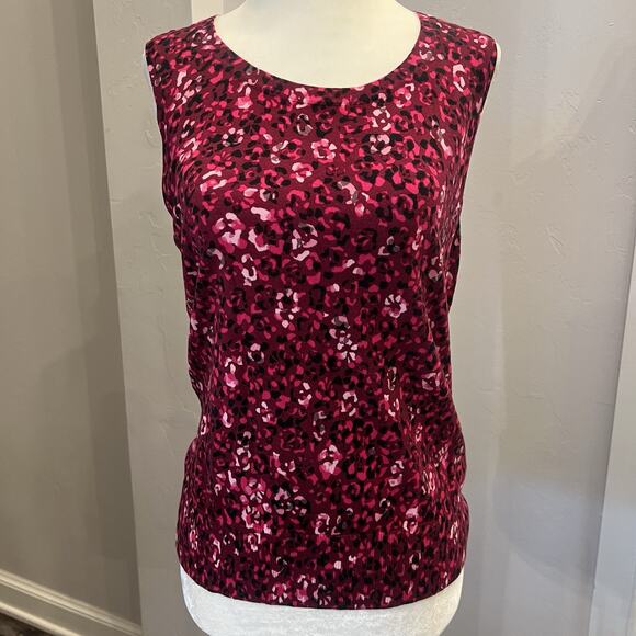 Talbots Women’s Petite Knit Sleeveless Blouse  Red Abstract Floral LP (A0125) - Picture 1 of 5
